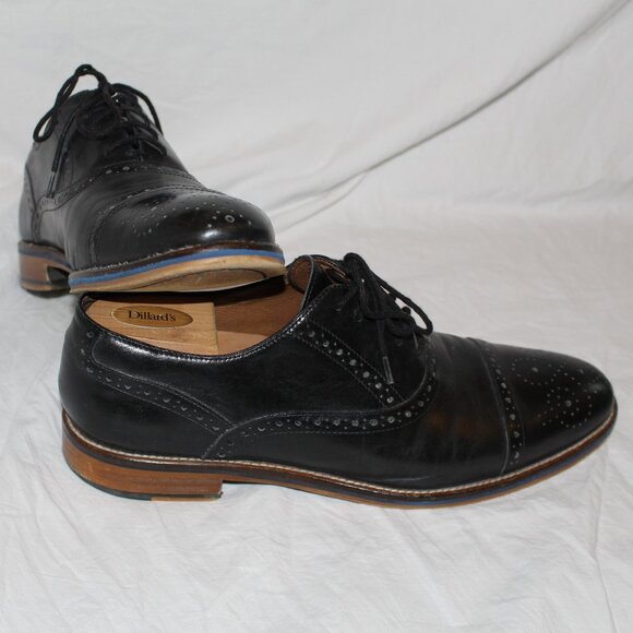 Johnston & Murphy Brogue/Wing Tip Style Black Lace Oxford Dress Shoe Men 11 - Picture 6 of 16